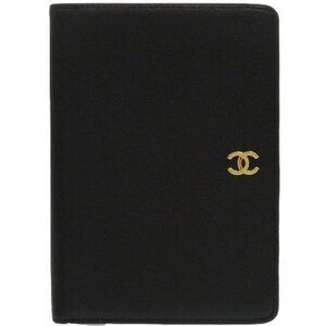 CHANEL Black Lambskin Leather Logo Wallet